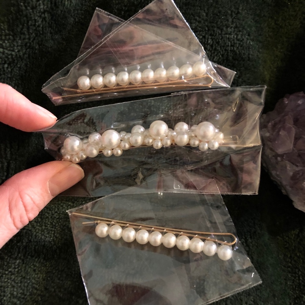 3 pearl barrette hair pins - Picture 2 of 2